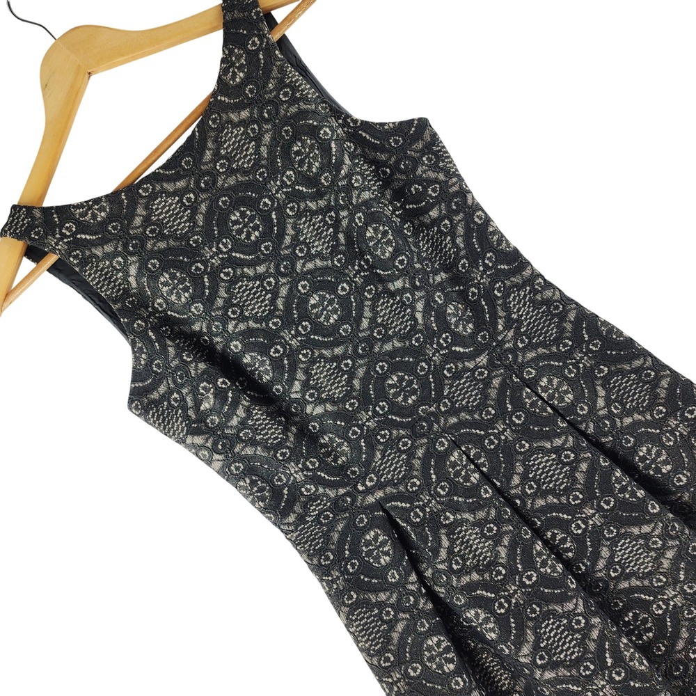 Banana Republic Lace Fit & Flare Dress Womens 0 Black Beige Cocktail Party